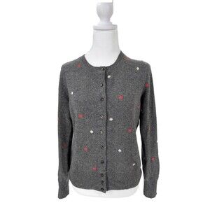 Halogen 100% Cashmere Cardigan Sweater Gray Polka Dot